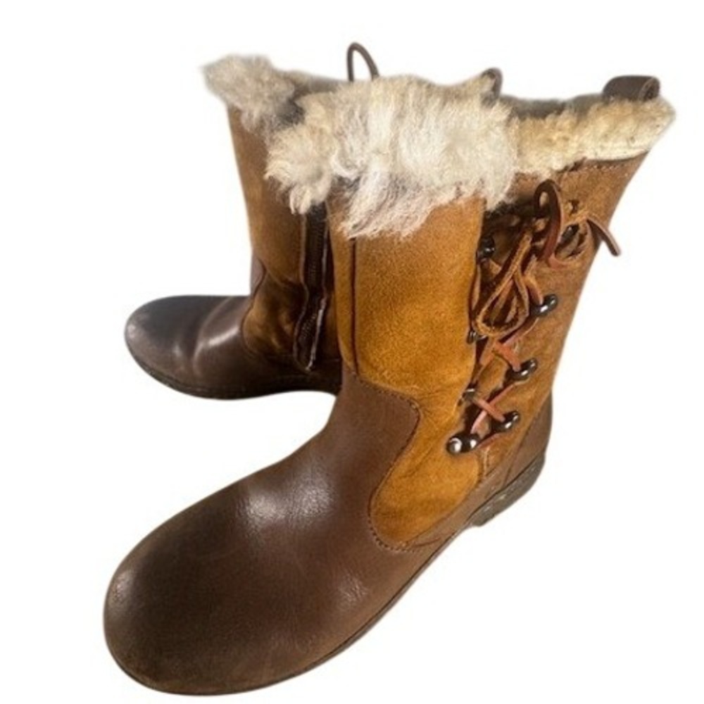 Born Masa Boots Womens 7.5 Tan Leather Suede Shearling Lined Mid Calf
